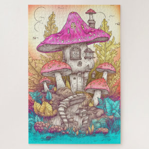 Retro-Pilzdorf-Illustrationskunst Puzzle