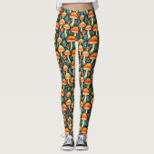 Retro-Pilze in Orange und Blau Leggings (Vorderseite)