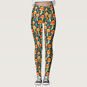 Retro-Pilze in Orange und Blau Leggings
