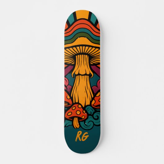Retro-Pilze mit Monogramm Skateboard (Vorne)