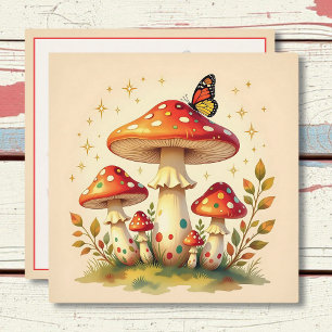 Retro-Pilze & Schmetterling in Vintage-Farben Feiertagskarte