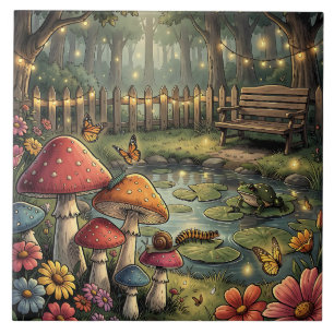 Retro Pilze und Blumen Vintage Vibes Fliese