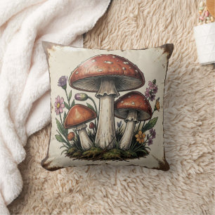 Retro-Pilze und Blumen Vintage-Vibes Kissen