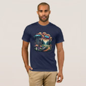 Retro Pilze und Disc Golf Course Kunst T-Shirt (Vorne ganz)