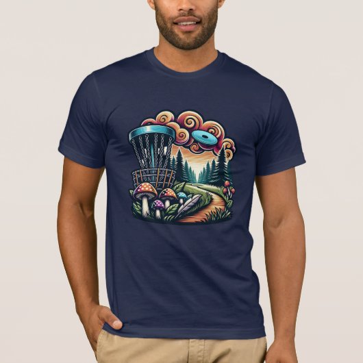 Retro Pilze und Disc Golf Course Kunst T-Shirt (Vorderseite)