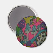 Retro-Pilze und Eulen Magnet (Vorderseite/Rückseite)