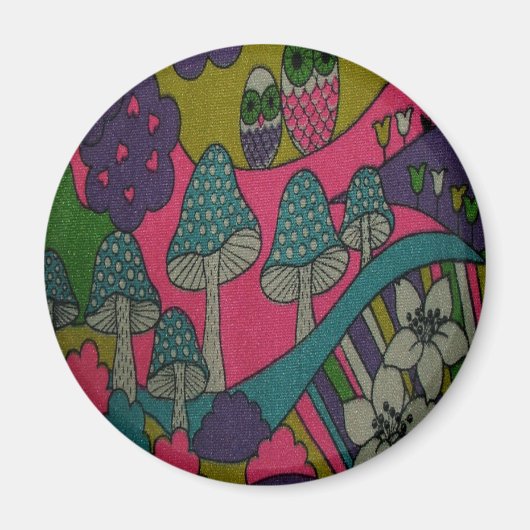 Retro-Pilze und Eulen Magnet (Vorne)