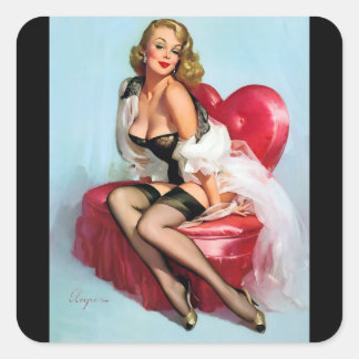 Retro-Pin-Up-Art Pin-Up-Girl Quadratischer Aufkleber