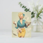Retro Pin-Up Büro Chic Postkarte (Stehend Vorderseite)