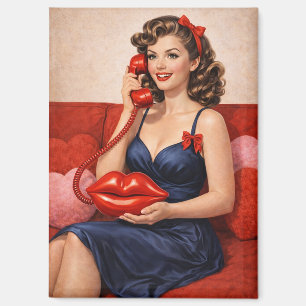 Retro-Pin-Up-Girl mit Küss-Handy  Magnet