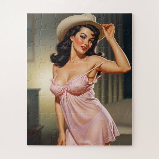Retro Pin-up Girl with Cowboy hat Puzzle (Vertikal)