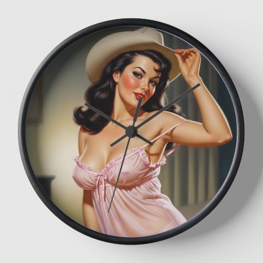 Retro Pin-up Girl with Cowboy hat Uhr (Vorderseite)
