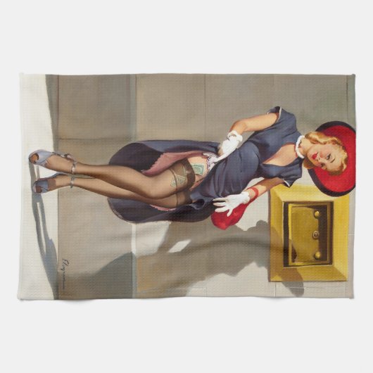Retro Pin-Up Mädchen Geschirrtuch (Horizontal)