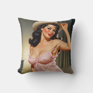 Retro Pin-up Mädchen mit Cowboyhut Kissen