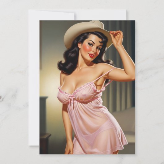 Retro Pin-up Mädchen mit Cowboyhut Save The Date (Vorderseite)