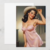Retro Pin-up Mädchen mit Cowboyhut Save The Date (Vorne/Hinten)