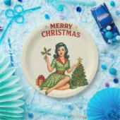 Retro Pin-Up Merry Christmas Holiday Paper Plate Pappteller (Party)