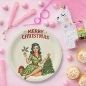 Retro Pin-Up Merry Christmas Holiday Paper Plate Pappteller (Party)