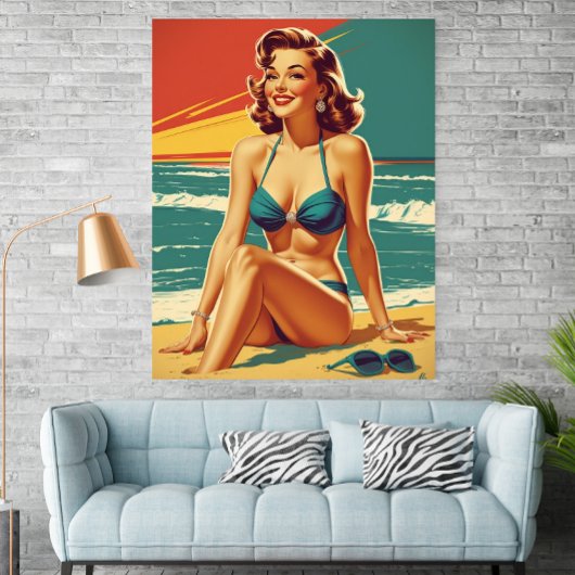 Retro-Pin-Up-Strand-Bikini-Frau Poster