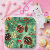 Retro Pine Cones Weihnachten Groß Pappteller (Party)