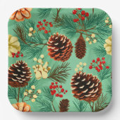 Retro Pine Cones Weihnachten Groß Pappteller (Vorderseite)