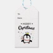 Retro Pinguin fröhliche Weihnachtsvergoldung Geschenkanhänger (Vorderseite)