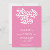 Retro Pink 21. Geburtstag Einladung (Vorderseite)