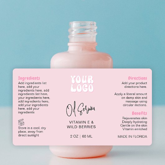 Retro Pink 2oz Dropper Bottle Wraparound