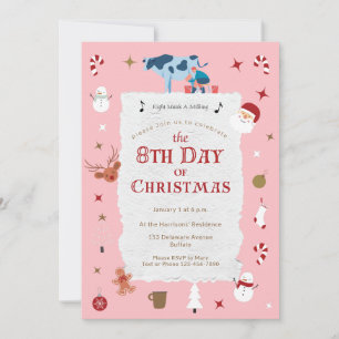 Retro Pink 8. Tag Weihnachten Mid-Century-Feiertag Einladung