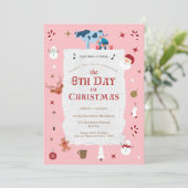 Retro Pink 8th Day Christmas Mid-Century Holiday Einladung (Stehend Vorderseite)