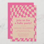Retro Pink Abstrakt Checkerboard Babydusche Einladung (Vorne/Hinten)