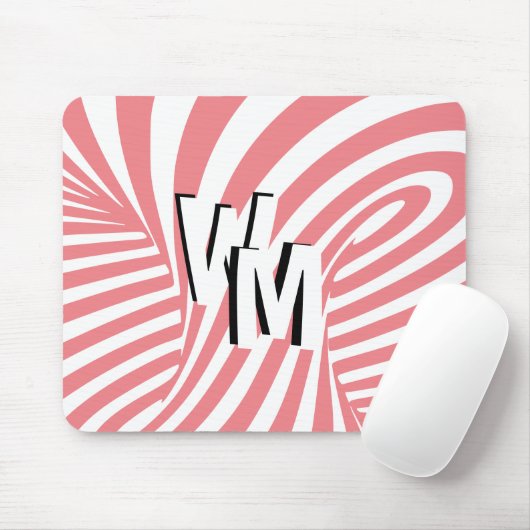 Retro Pink Abstrakte Zebra Muster Initialen Mousepad (Mit Mouse)
