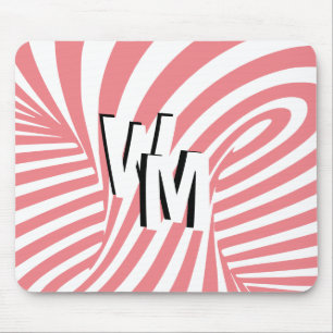 Retro Pink Abstrakte Zebra Muster Initialen Mousepad