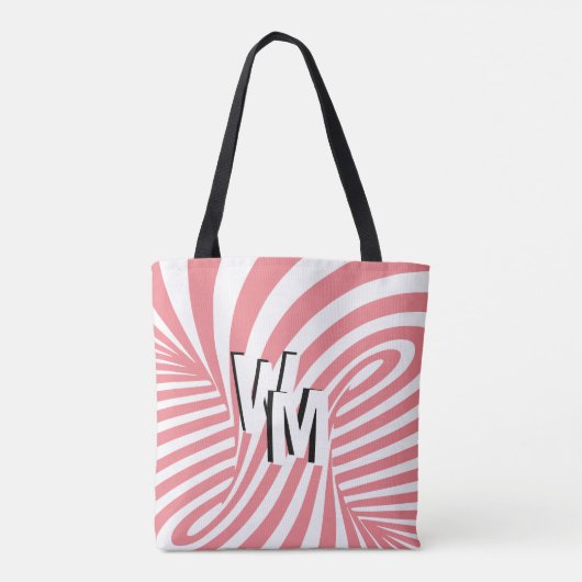 Retro Pink Abstrakte Zebra Muster Initialen Tasche (Rückseite)