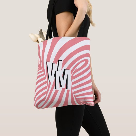 Retro Pink Abstrakte Zebra Muster Initialen Tasche (Von Nahem)