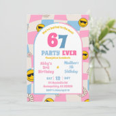 retro pink and blue checkered 67 joint birthday einladung (Stehend Vorderseite)