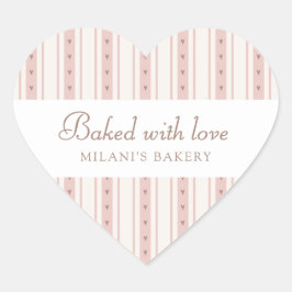 Retro Pink And Brown Heart Stripes Bakery Herz-Aufkleber