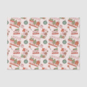 Retro Pink and Green Holiday Joy Seidenpapier (Vorderseite)