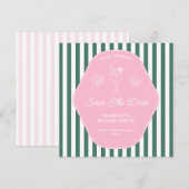 Retro Pink and Green Stripes Beverly Hills Save The Date (Vorne/Hinten)