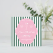 Retro Pink and Green Stripes Beverly Hills Save The Date (Stehend Vorderseite)