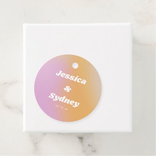 Retro Pink and Orange Gradient Wedding Geschenkanhänger (Beispiel)