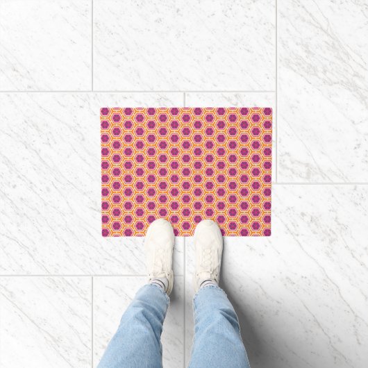 Retro Pink and Orange Modern Geometric Pattern Fußmatte (Indoor)