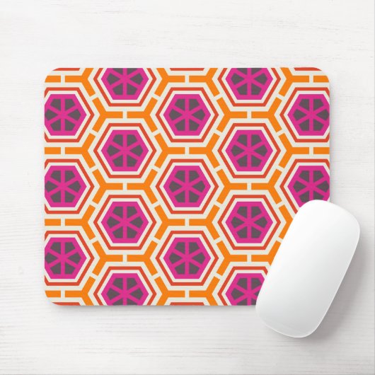 Retro Pink and Orange Modern Geometric Pattern Mousepad (Mit Mouse)