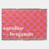 Retro Pink and Red Checkerboard Custom Wedding Decke (Vorderseite)
