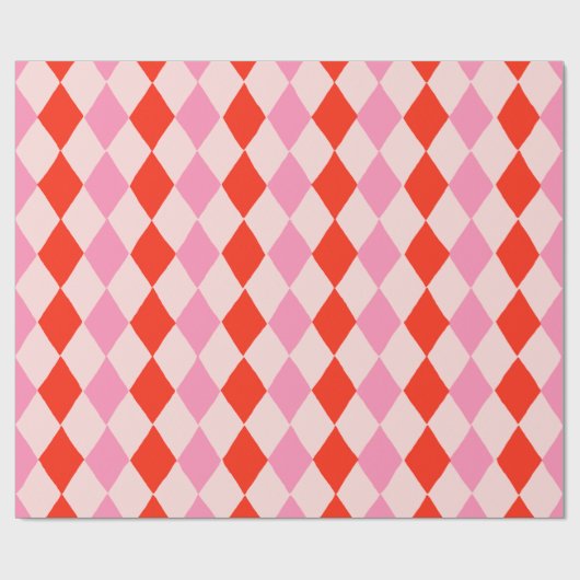Retro Pink and Red Hand Drawn Diamond Pattern Geschenkpapier (Flach)