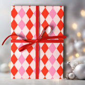 Retro Pink and Red Hand Drawn Diamond Pattern Geschenkpapier