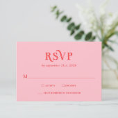 Retro Pink and Red Modern Wedding RSVP Cards Karte (Stehend Vorderseite)