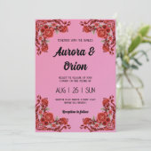retro pink and red wedding invitation einladung (Stehend Vorderseite)