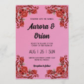 retro pink and red wedding invitation einladung (Vorderseite)