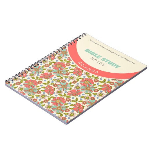 Retro Pink & Aqua Floral Personalized Notizblock (Linke Seite)